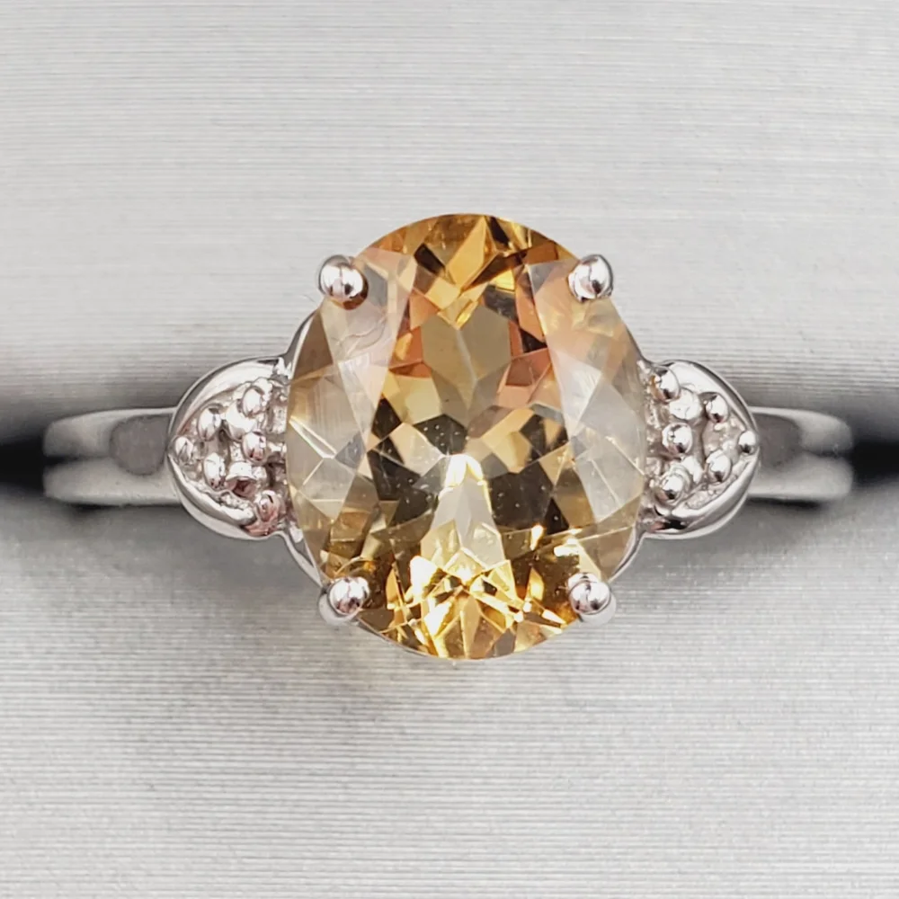 Genuine Oval Citrine & Natural Diamond Accent 925 Sterling Silver Ring